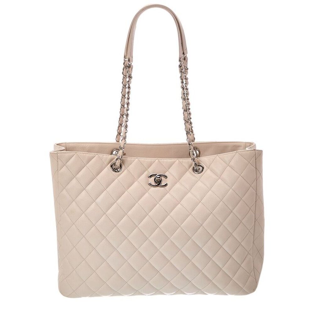 Chanel Ivory Quilted Caviar Leather Large Cc Shopping Tote (Authentic Pre-Loved)